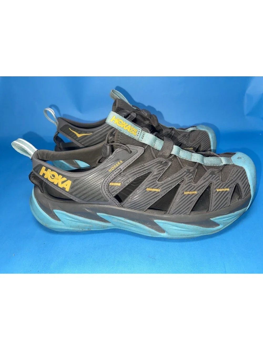 Hoka One One Hopara Black Blue Sport Sandals Men’s US 9.5 EU 42